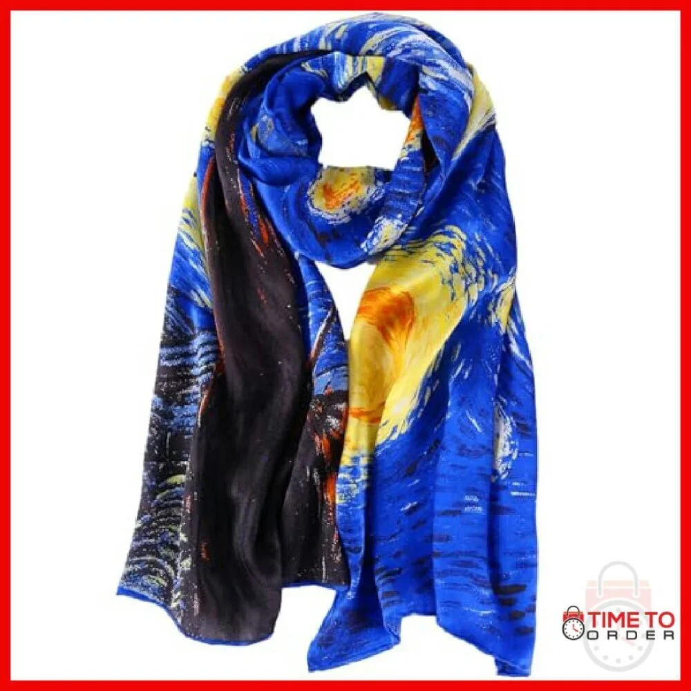 100% Silk Scarf 60x16.5in Hand-Hemmed Multipurpose Shawl Head Wrap